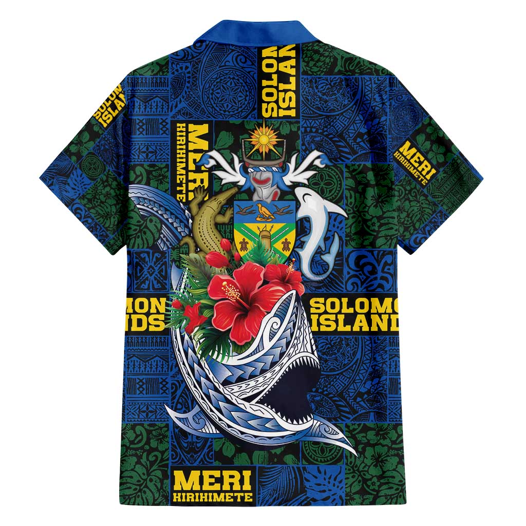 Solomon Islands Meri Kirihimete Family Matching Off Shoulder Short Dress and Hawaiian Shirt Funny Santa Riding Shark - Polynesian Pride