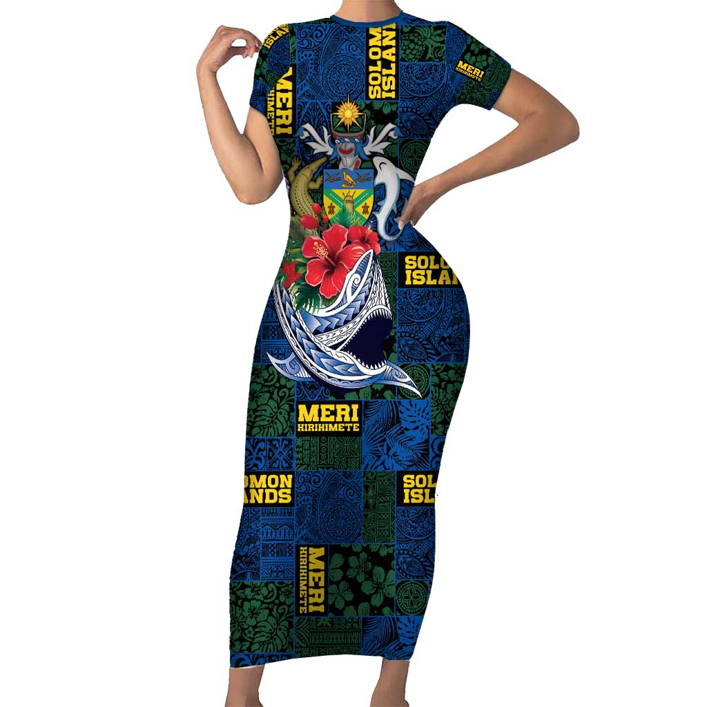 Solomon Islands Meri Kirihimete Family Matching Short Sleeve Bodycon Dress and Hawaiian Shirt Funny Santa Riding Shark - Polynesian Pride