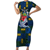 Solomon Islands Meri Kirihimete Family Matching Short Sleeve Bodycon Dress and Hawaiian Shirt Funny Santa Riding Shark - Polynesian Pride