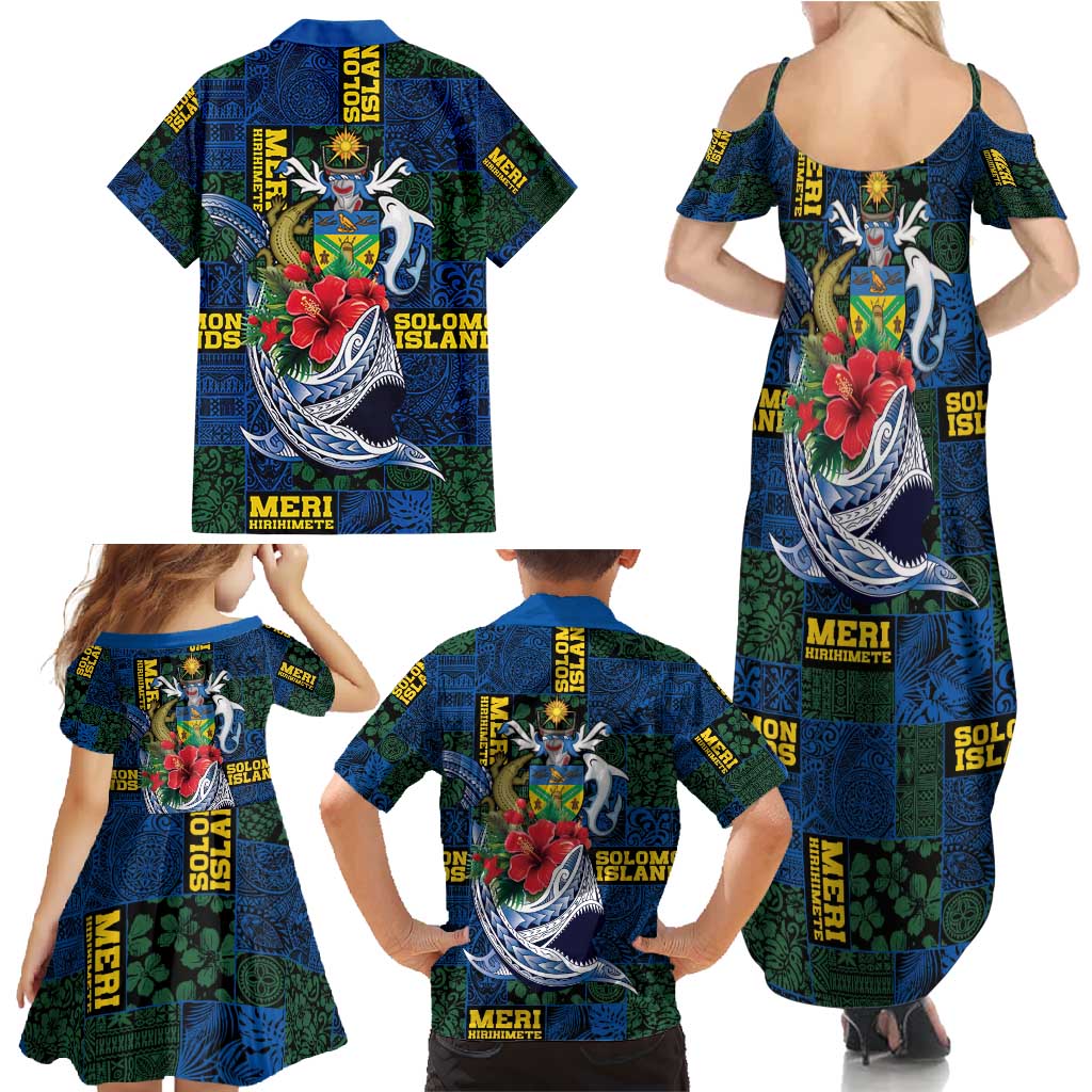 Solomon Islands Meri Kirihimete Family Matching Summer Maxi Dress and Hawaiian Shirt Funny Santa Riding Shark - Polynesian Pride