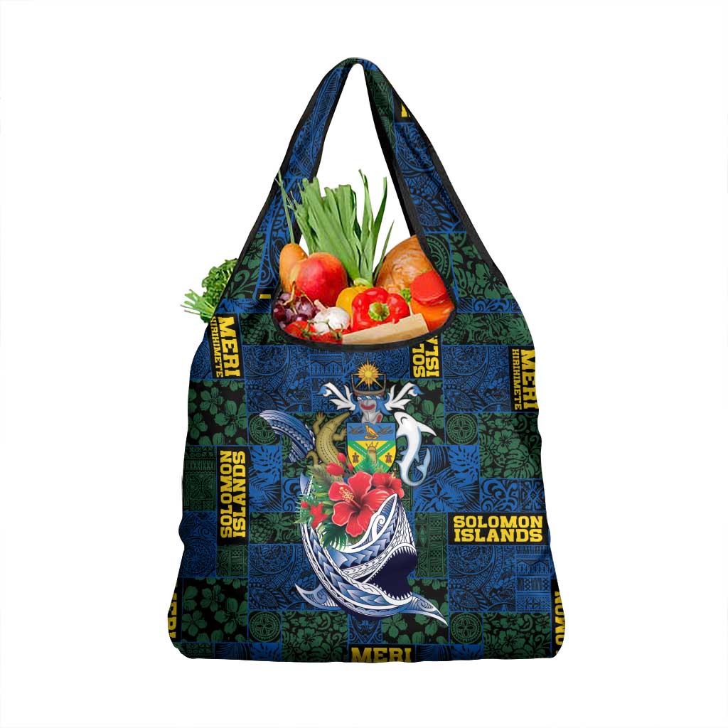 Solomon Islands Meri Kirihimete Grocery Bag Funny Santa Riding Shark - Polynesian Pride
