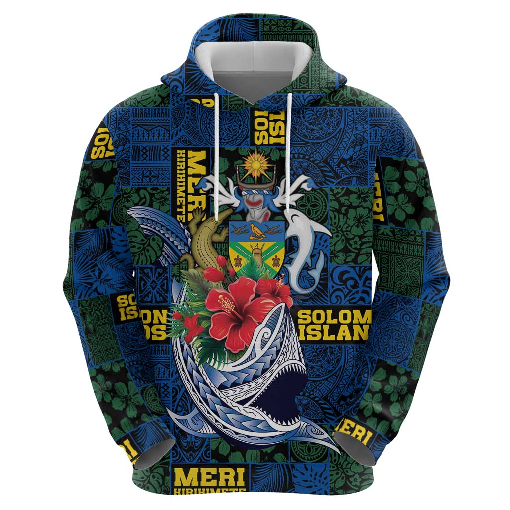 Solomon Islands Meri Kirihimete Hoodie Funny Santa Riding Shark - Polynesian Pride