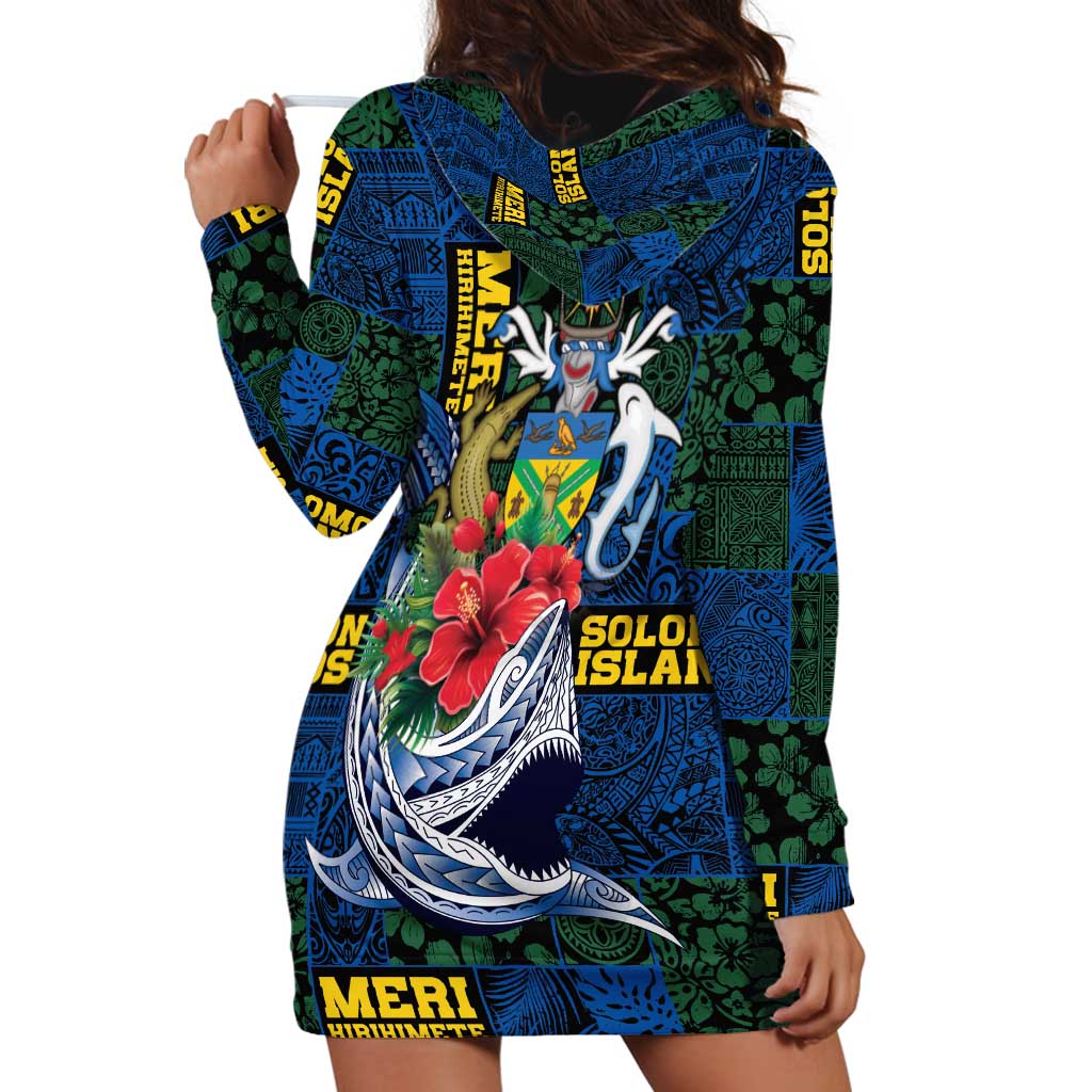 Solomon Islands Meri Kirihimete Hoodie Dress Funny Santa Riding Shark - Polynesian Pride