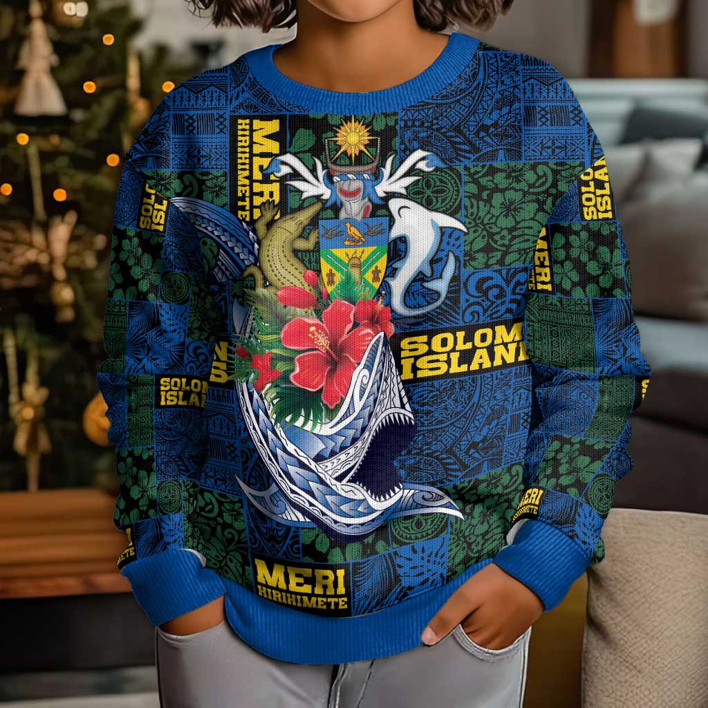 Solomon Islands Meri Kirihimete Kid Ugly Christmas Sweater Funny Santa Riding Shark - Polynesian Pride