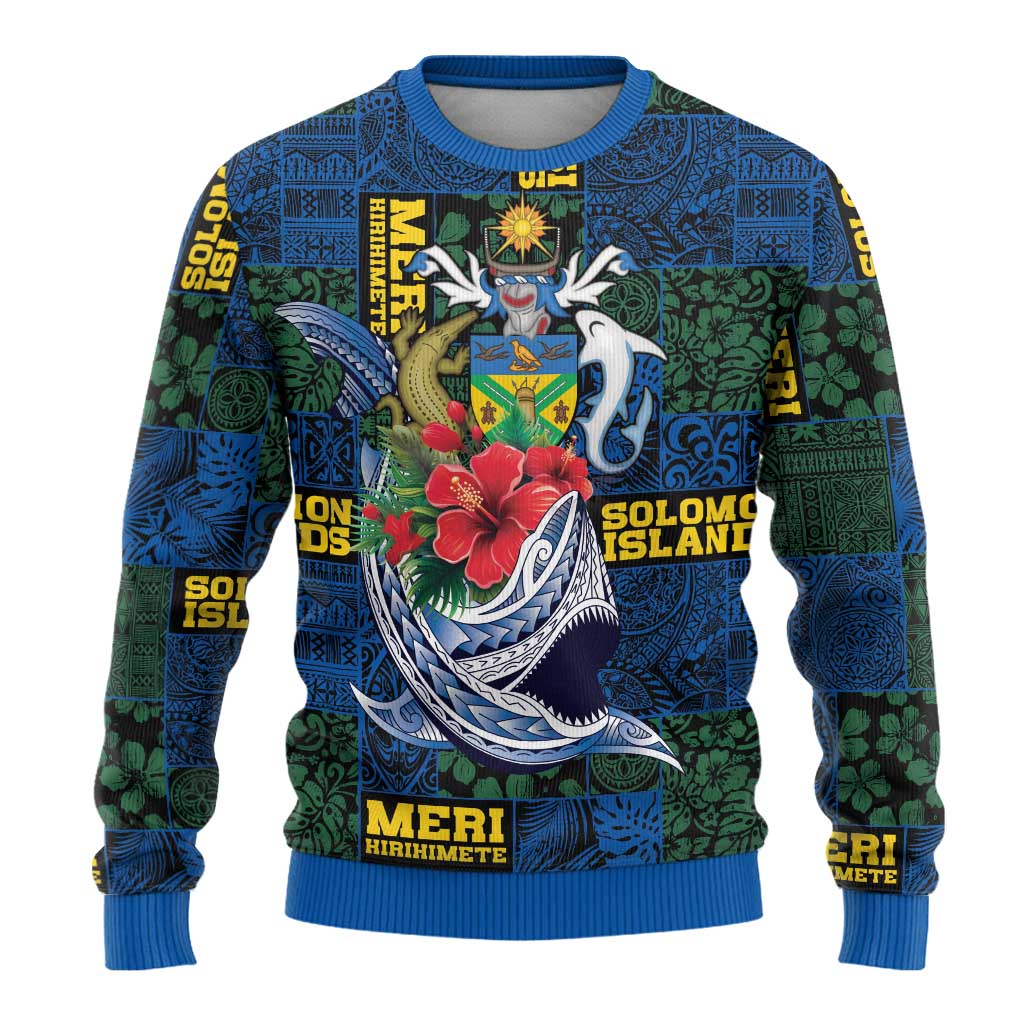 Solomon Islands Meri Kirihimete Ugly Christmas Sweater Funny Santa Riding Shark - Polynesian Pride