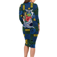 Solomon Islands Meri Kirihimete Long Sleeve Bodycon Dress Funny Santa Riding Shark LT9 - Polynesian Pride