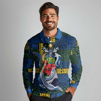 Solomon Islands Meri Kirihimete Long Sleeve Polo Shirt Funny Santa Riding Shark LT9 - Polynesian Pride