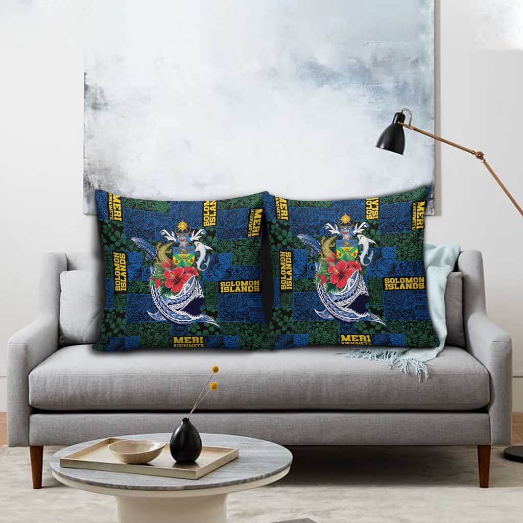 Solomon Islands Meri Kirihimete Pillow Cover Funny Santa Riding Shark - Polynesian Pride