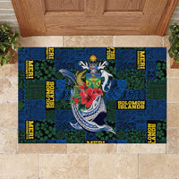 Solomon Islands Meri Kirihimete Rubber Doormat Funny Santa Riding Shark LT9 Blue - Polynesian Pride