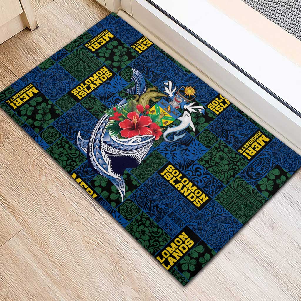 Solomon Islands Meri Kirihimete Rubber Doormat Funny Santa Riding Shark LT9 - Polynesian Pride