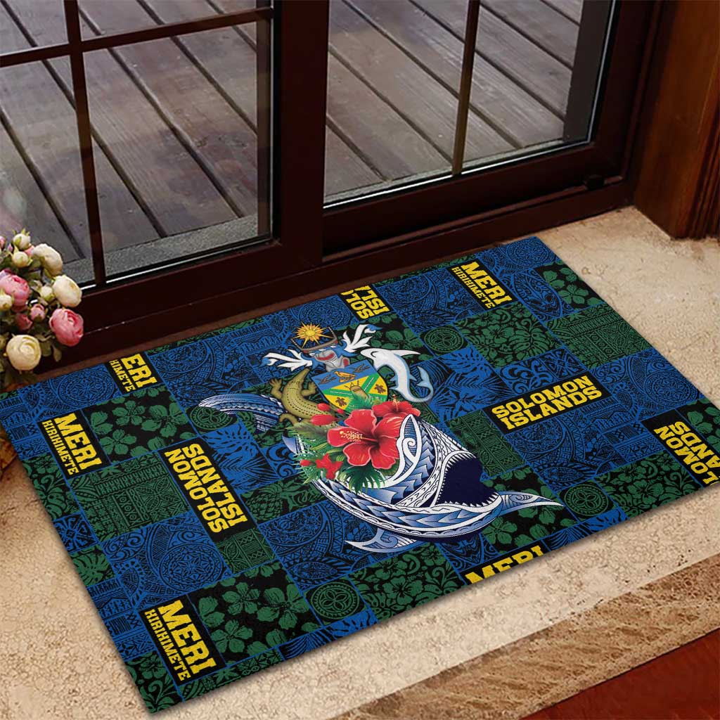 Solomon Islands Meri Kirihimete Rubber Doormat Funny Santa Riding Shark LT9 - Polynesian Pride