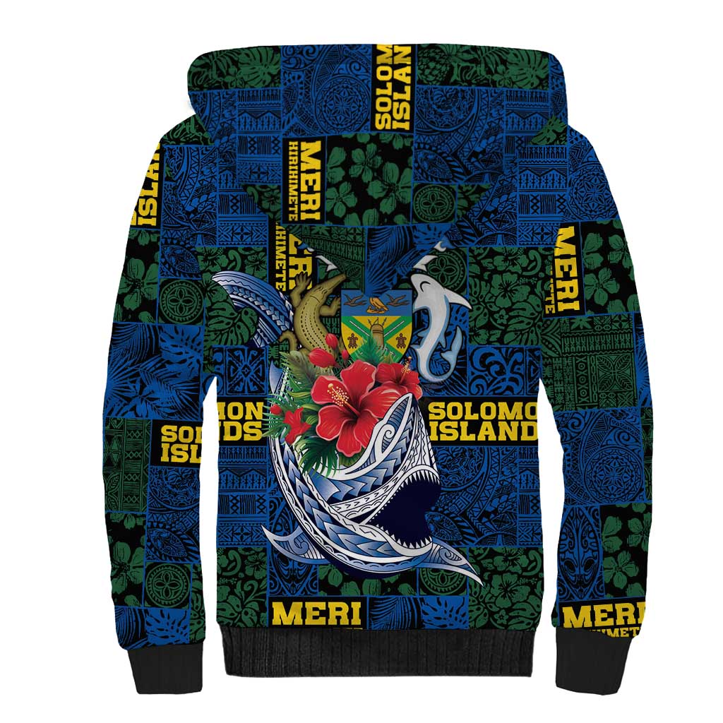 Solomon Islands Meri Kirihimete Sherpa Hoodie Funny Santa Riding Shark - Polynesian Pride