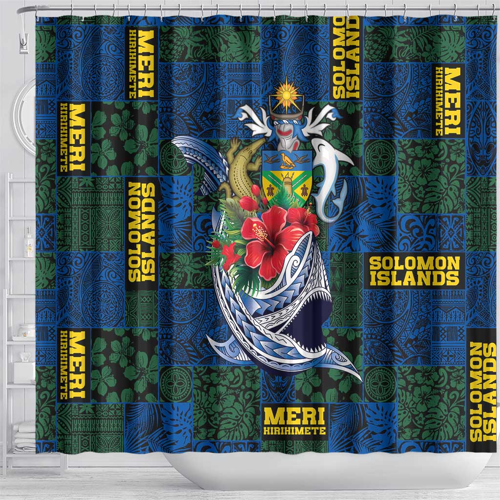 Solomon Islands Meri Kirihimete Shower Curtain Funny Santa Riding Shark - Polynesian Pride