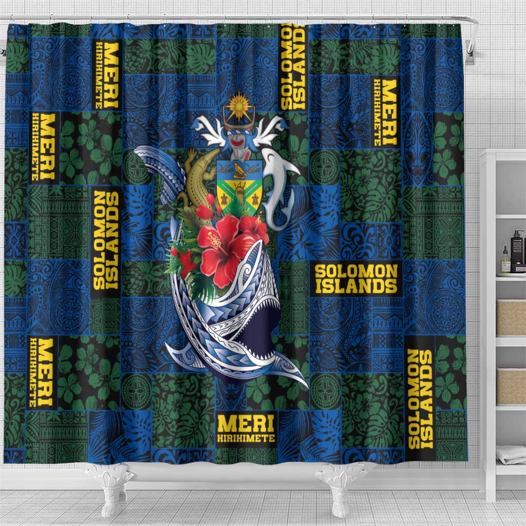 Solomon Islands Meri Kirihimete Shower Curtain Funny Santa Riding Shark - Polynesian Pride