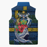 Solomon Islands Meri Kirihimete Sleeveless Puffer Jacket Funny Santa Riding Shark LT9 - Polynesian Pride