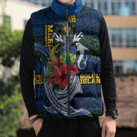 Solomon Islands Meri Kirihimete Sleeveless Puffer Jacket Funny Santa Riding Shark LT9 - Polynesian Pride