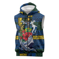 Solomon Islands Meri Kirihimete Sleeveless Zip Hoodie Funny Santa Riding Shark LT9 Blue - Polynesian Pride