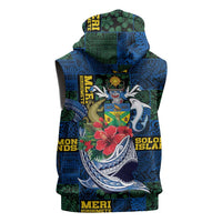 Solomon Islands Meri Kirihimete Sleeveless Zip Hoodie Funny Santa Riding Shark LT9 - Polynesian Pride