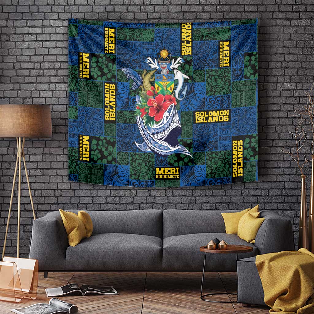 Solomon Islands Meri Kirihimete Tapestry Funny Santa Riding Shark LT9 Blue - Polynesian Pride