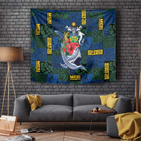 Solomon Islands Meri Kirihimete Tapestry Funny Santa Riding Shark LT9 Blue - Polynesian Pride