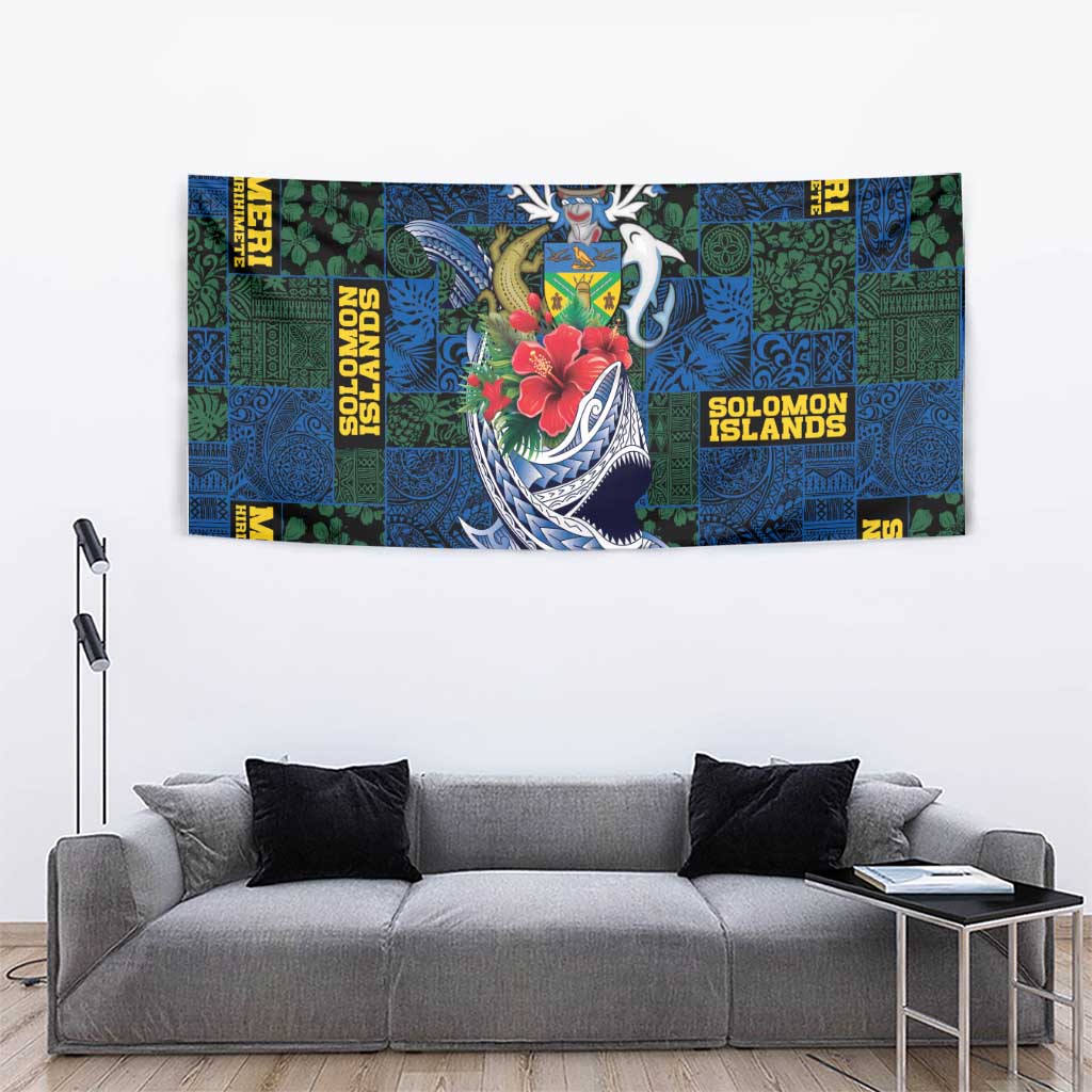 Solomon Islands Meri Kirihimete Tapestry Funny Santa Riding Shark LT9 - Polynesian Pride