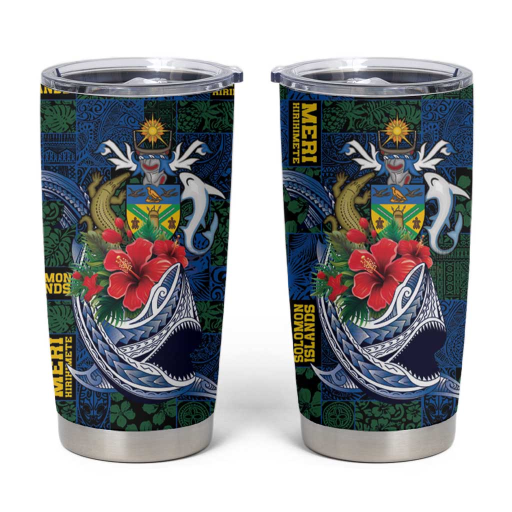 Solomon Islands Meri Kirihimete Tumbler Cup Funny Santa Riding Shark - Polynesian Pride