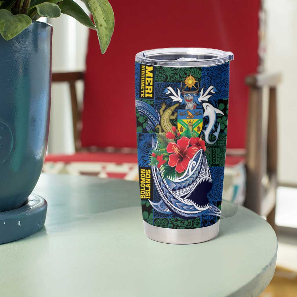 Solomon Islands Meri Kirihimete Tumbler Cup Funny Santa Riding Shark - Polynesian Pride