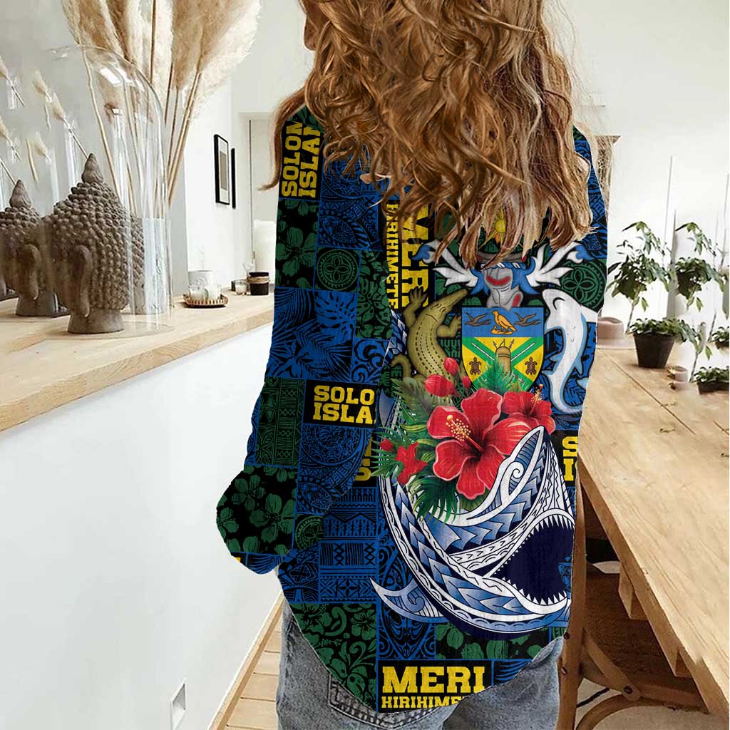 Solomon Islands Meri Kirihimete Women Casual Shirt Funny Santa Riding Shark LT9 - Polynesian Pride