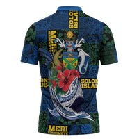 Solomon Islands Meri Kirihimete Zipper Polo Shirt Funny Santa Riding Shark LT9 - Polynesian Pride