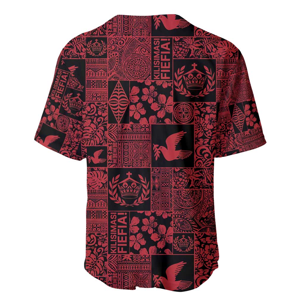 Black Tonga Kilisimasi Fiefia Baseball Jersey Pacific Patchwork Xmas Vibes - Polynesian Pride