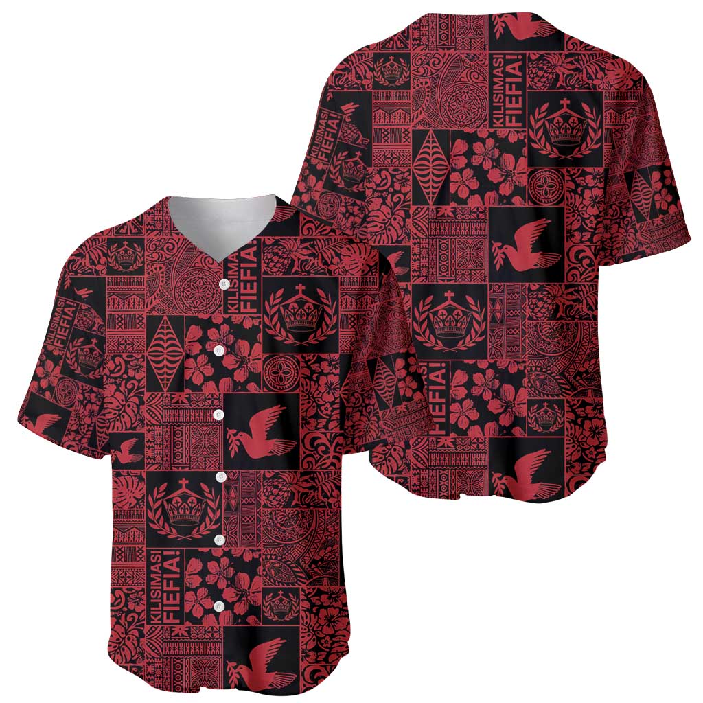 Black Tonga Kilisimasi Fiefia Baseball Jersey Pacific Patchwork Xmas Vibes - Polynesian Pride