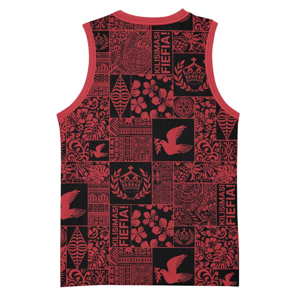 Black Tonga Kilisimasi Fiefia Basketball Jersey Pacific Patchwork Xmas Vibes - Polynesian Pride