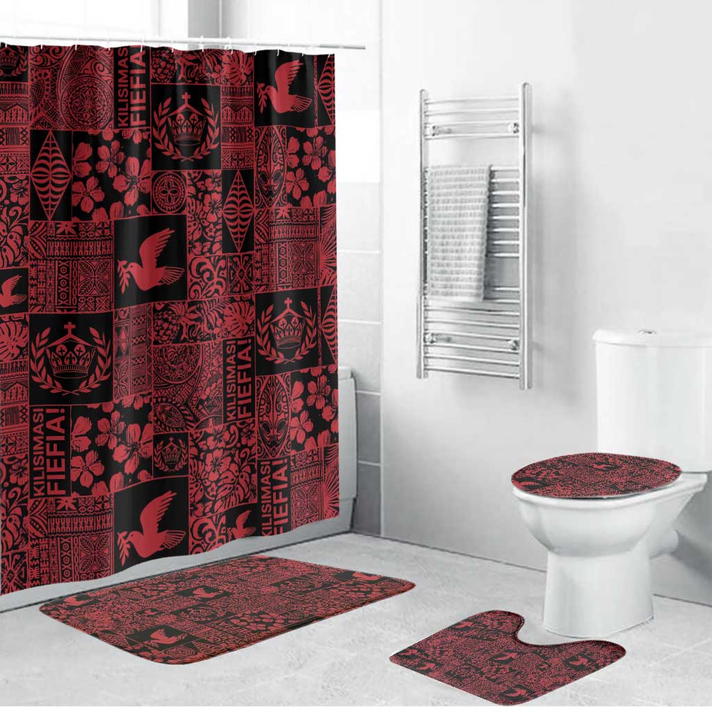Black Tonga Kilisimasi Fiefia Bathroom Set Pacific Patchwork Xmas Vibes - Polynesian Pride