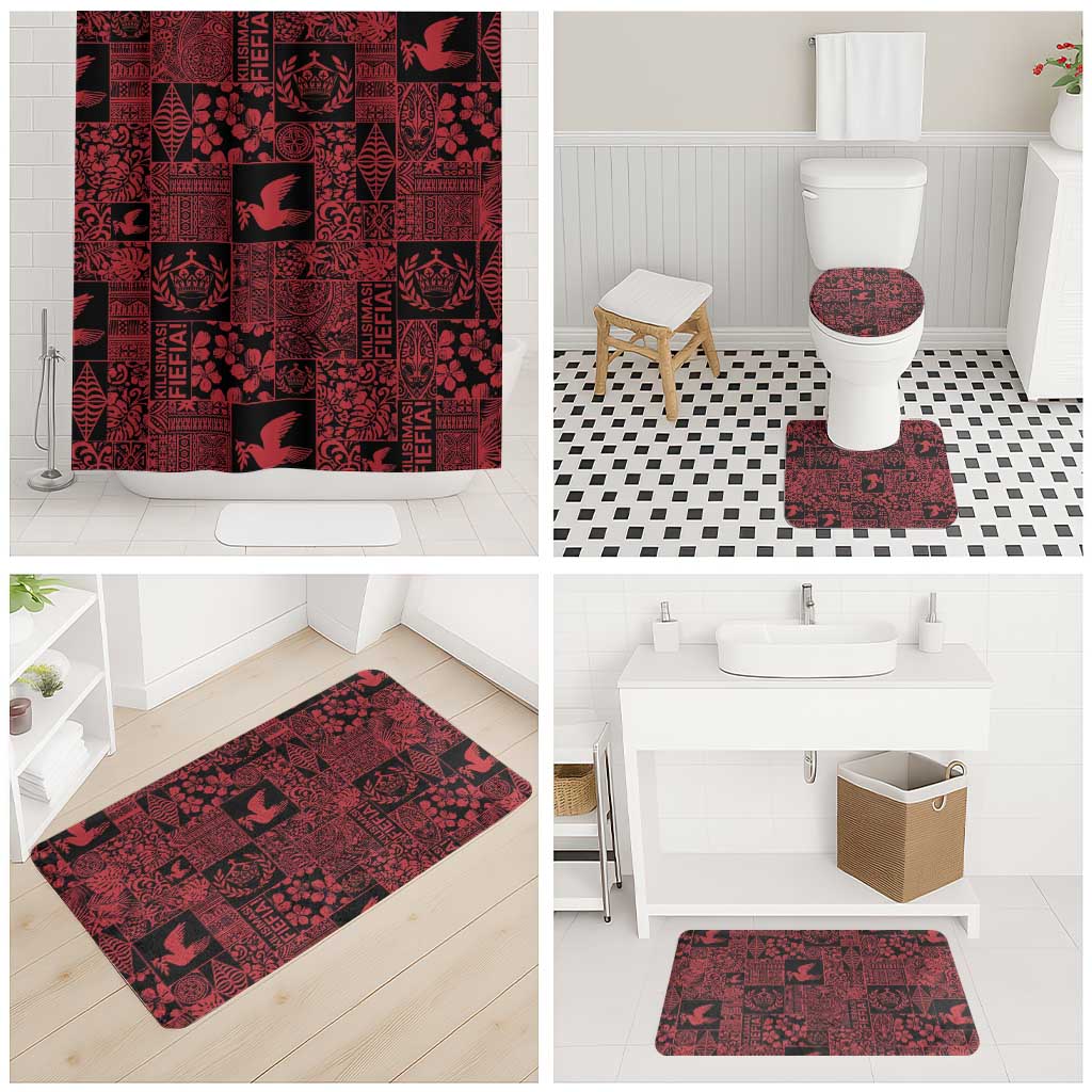 Black Tonga Kilisimasi Fiefia Bathroom Set Pacific Patchwork Xmas Vibes - Polynesian Pride