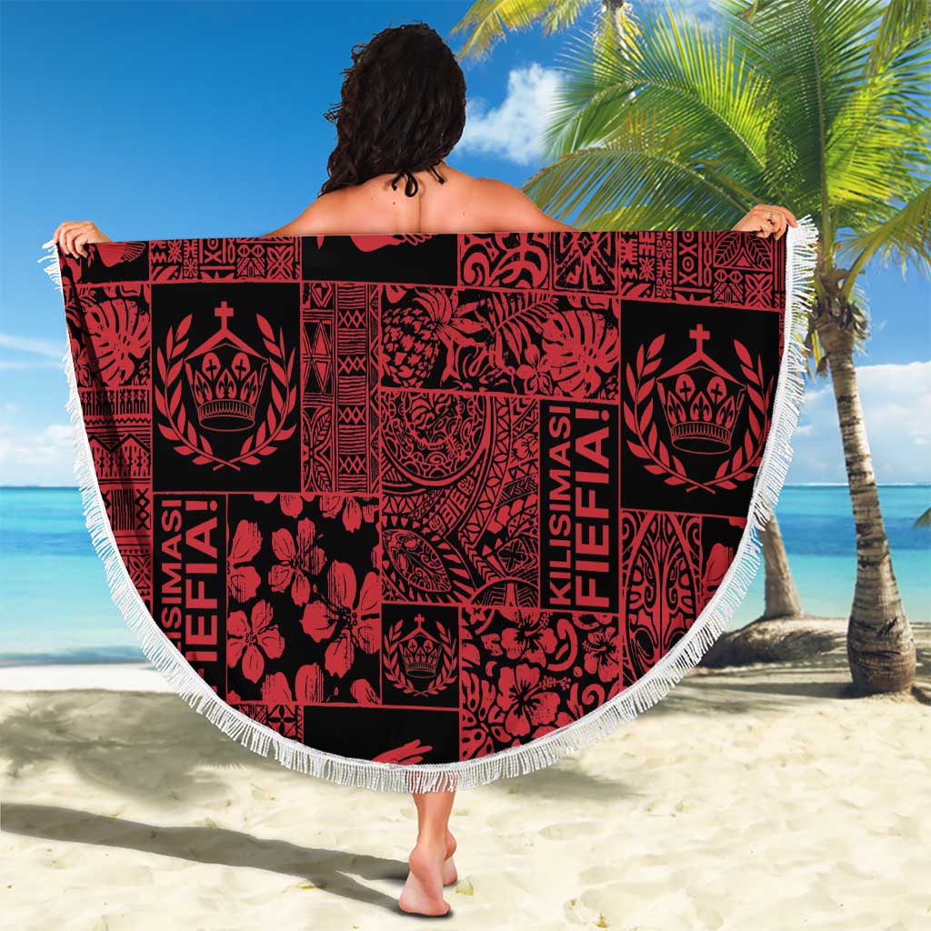 Black Tonga Kilisimasi Fiefia Beach Blanket Pacific Patchwork Xmas Vibes - Polynesian Pride