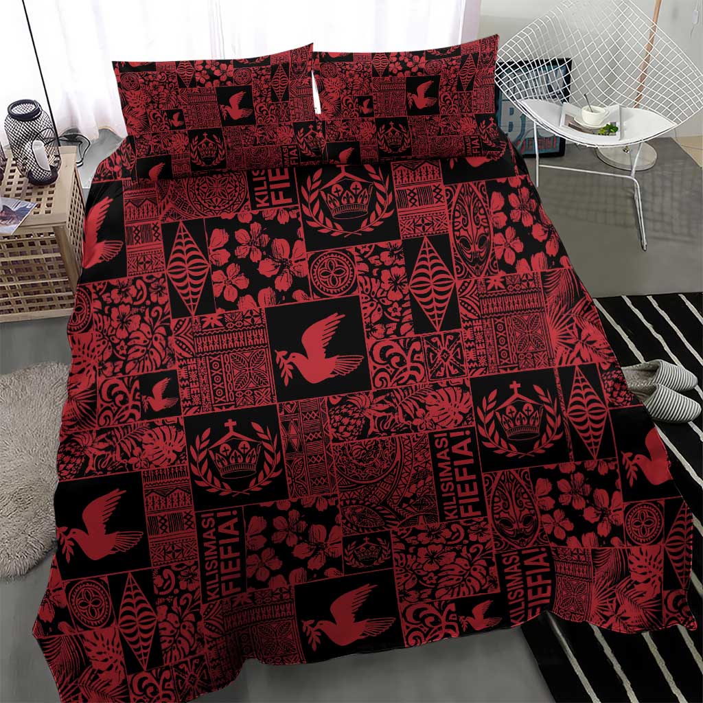 Black Tonga Kilisimasi Fiefia Bedding Set Pacific Patchwork Xmas Vibes - Polynesian Pride