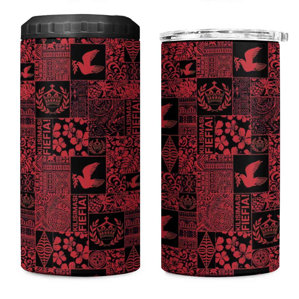 Black Tonga Kilisimasi Fiefia 4 in 1 Can Cooler Tumbler Pacific Patchwork Xmas Vibes - Polynesian Pride