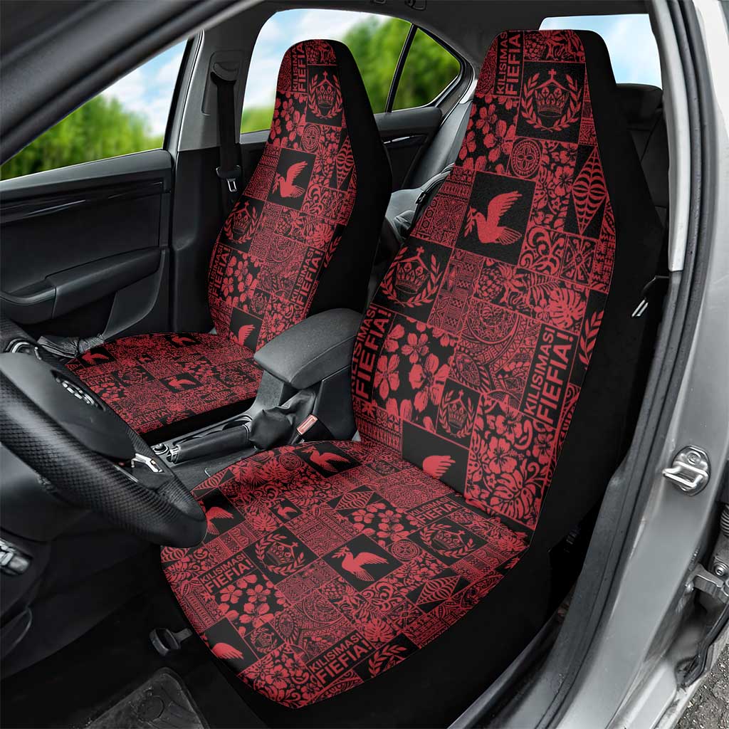 Black Tonga Kilisimasi Fiefia Car Seat Cover Pacific Patchwork Xmas Vibes - Polynesian Pride