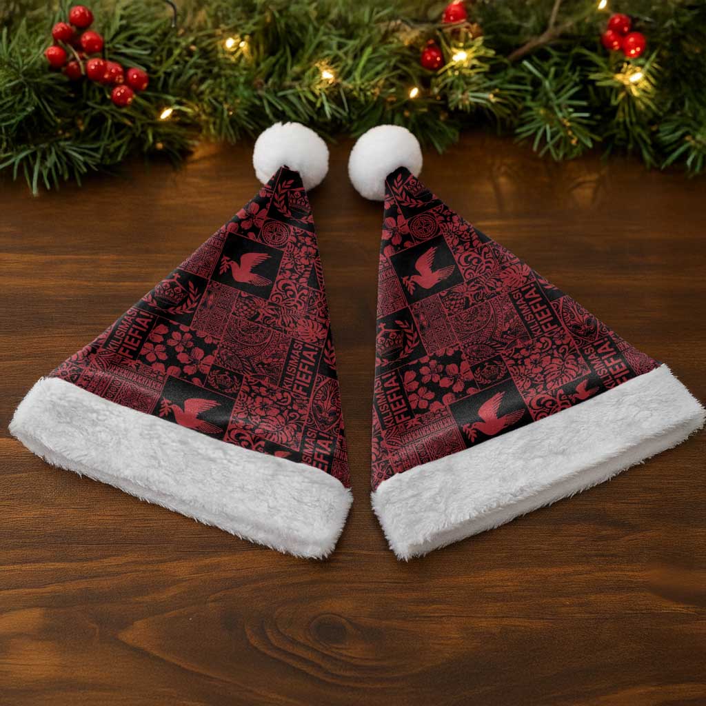 Black Tonga Kilisimasi Fiefia Christmas Santa Hat Pacific Patchwork Xmas Vibes - Polynesian Pride