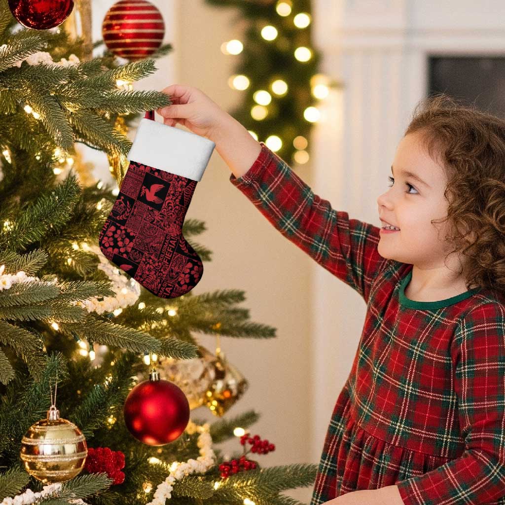 Black Tonga Kilisimasi Fiefia Christmas Stocking Pacific Patchwork Xmas Vibes - Polynesian Pride