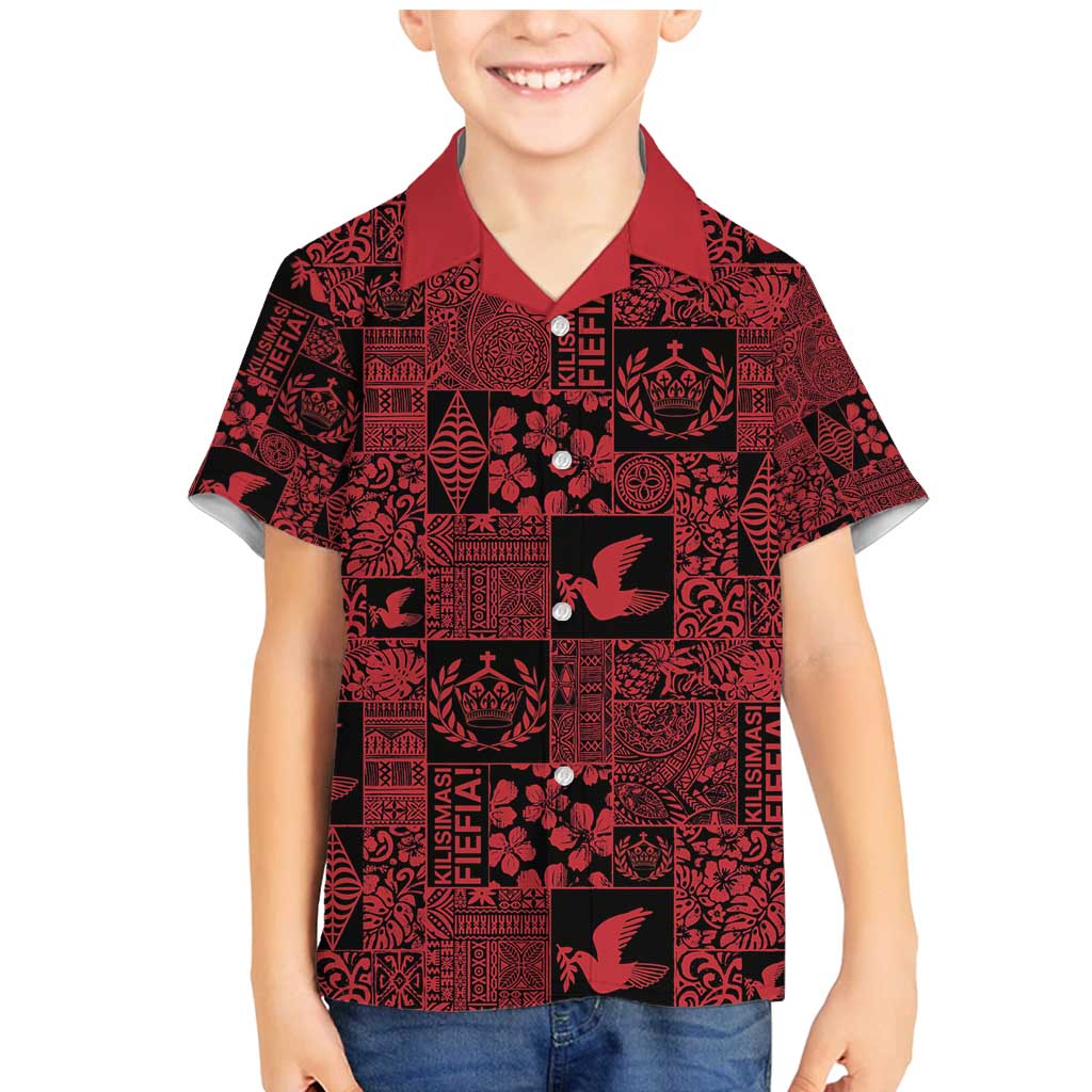 Black Tonga Kilisimasi Fiefia Family Matching Mermaid Dress and Hawaiian Shirt Pacific Patchwork Xmas Vibes - Polynesian Pride