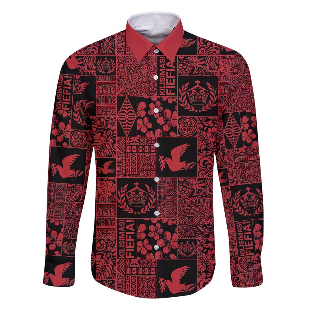 Black Tonga Kilisimasi Fiefia Family Matching Off Shoulder Short Dress and Hawaiian Shirt Pacific Patchwork Xmas Vibes - Polynesian Pride