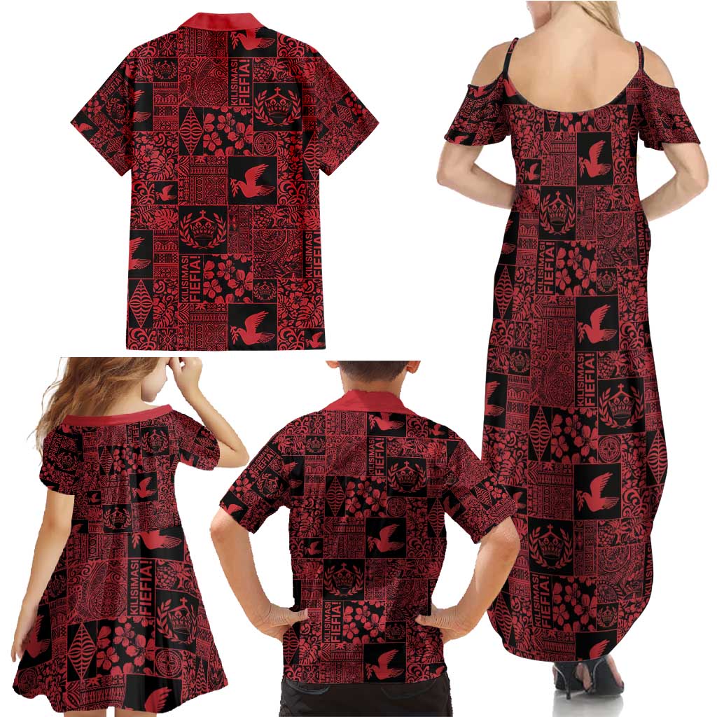 Black Tonga Kilisimasi Fiefia Family Matching Summer Maxi Dress and Hawaiian Shirt Pacific Patchwork Xmas Vibes - Polynesian Pride