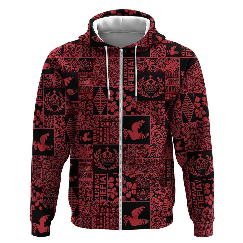 Black Tonga Kilisimasi Fiefia Hoodie Pacific Patchwork Xmas Vibes - Polynesian Pride
