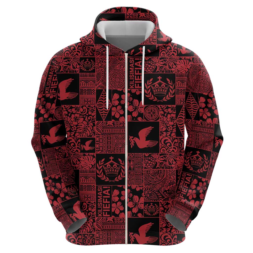 Black Tonga Kilisimasi Fiefia Hoodie Pacific Patchwork Xmas Vibes - Polynesian Pride