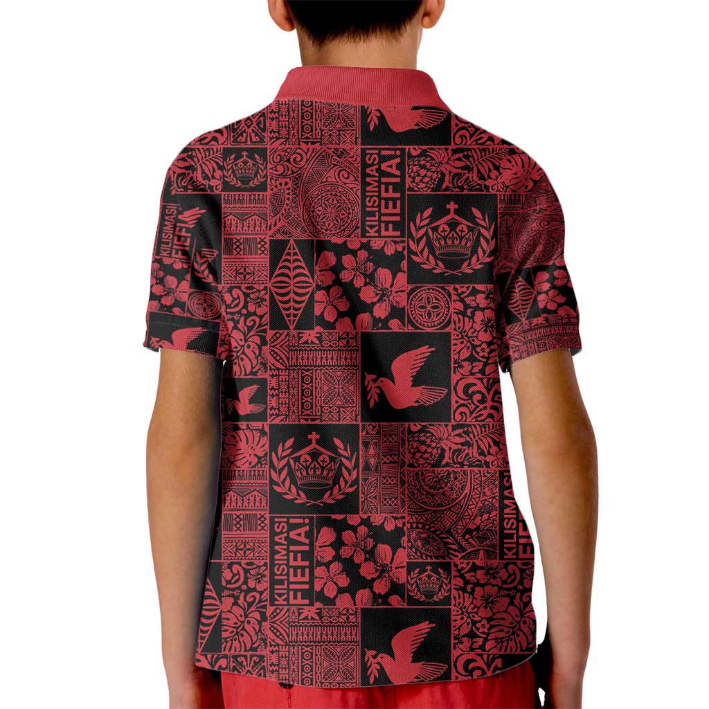 Black Tonga Kilisimasi Fiefia Kid Polo Shirt Pacific Patchwork Xmas Vibes - Polynesian Pride