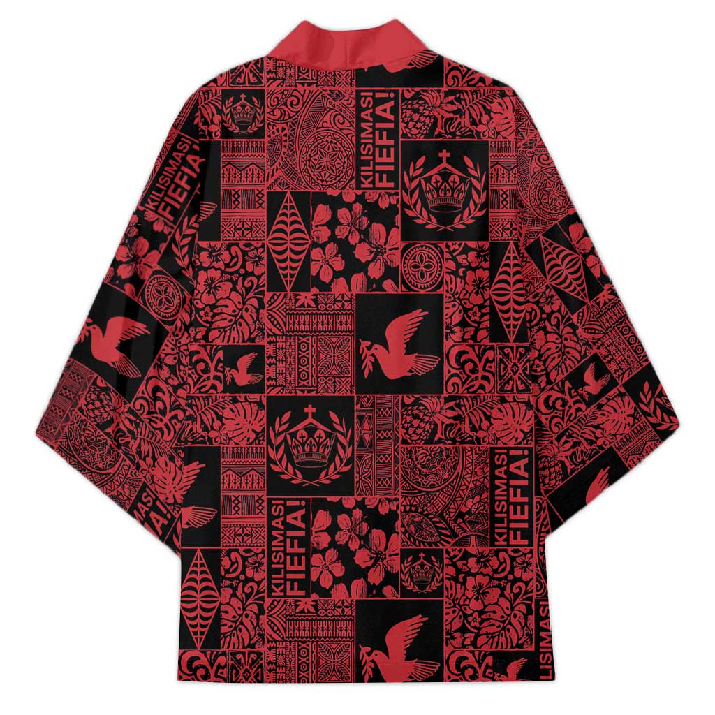 Black Tonga Kilisimasi Fiefia Kimono Pacific Patchwork Xmas Vibes - Polynesian Pride