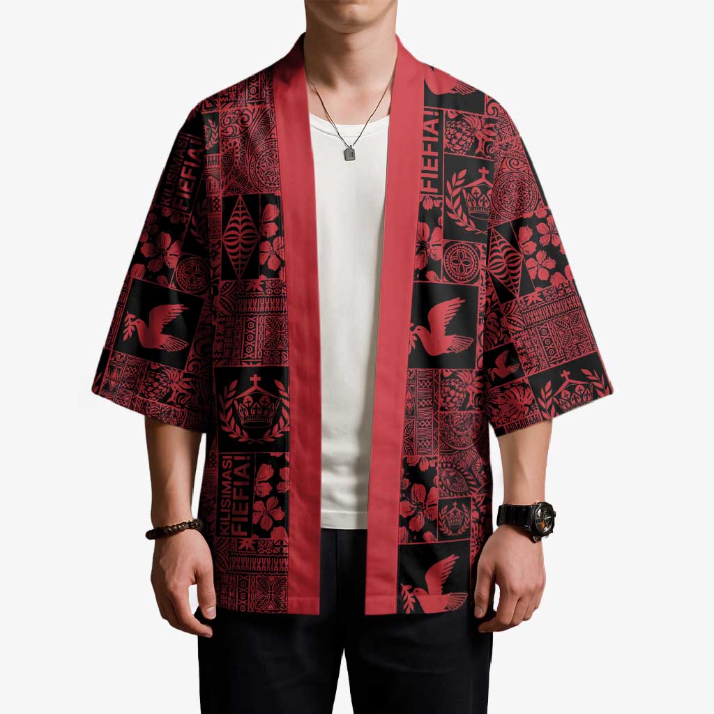 Black Tonga Kilisimasi Fiefia Kimono Pacific Patchwork Xmas Vibes - Polynesian Pride