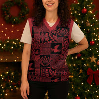 Black Tonga Kilisimasi Fiefia Christmas Knitted V-Neck Vest Pacific Patchwork Xmas Vibes - Polynesian Pride