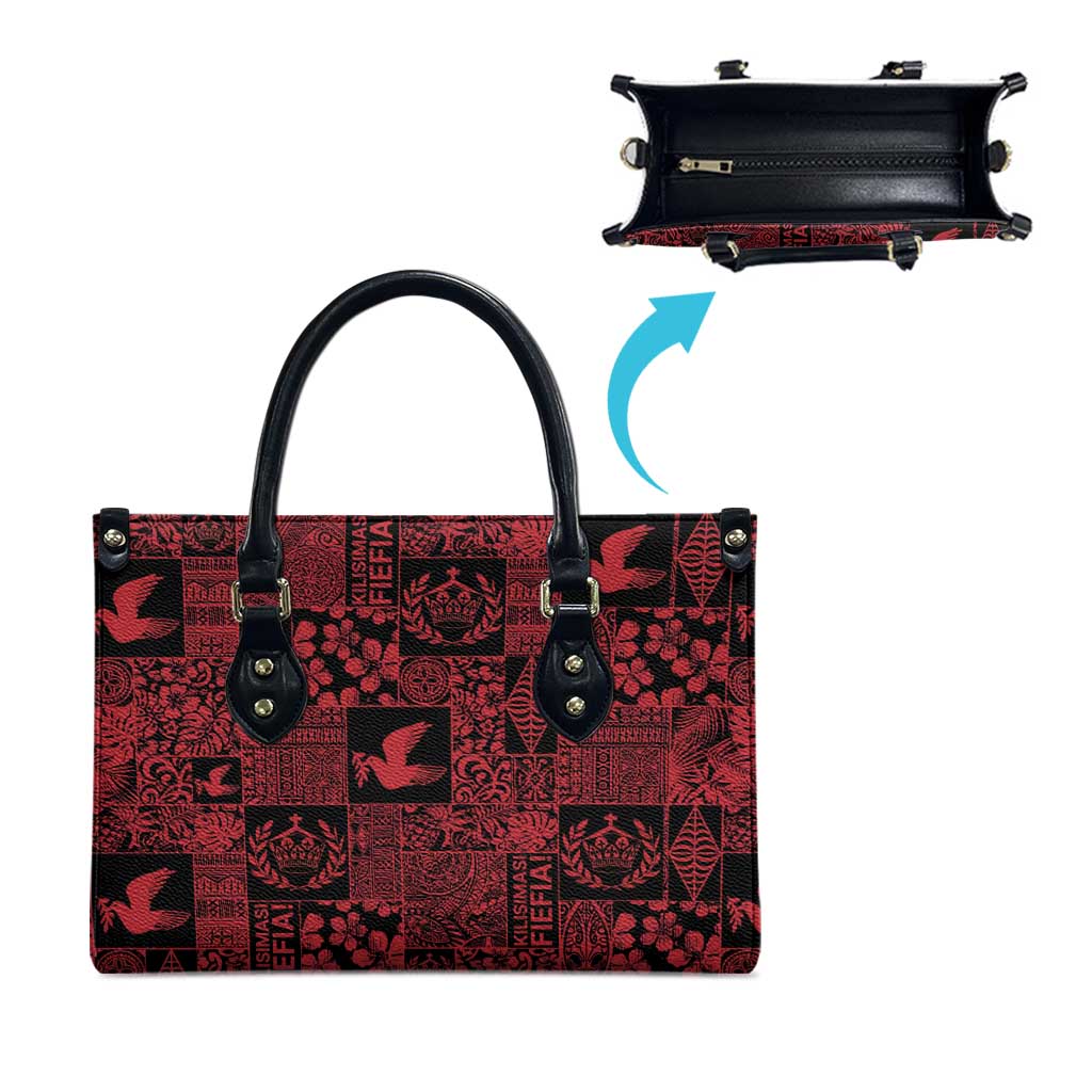 Black Tonga Kilisimasi Fiefia Leather Bag Pacific Patchwork Xmas Vibes - Polynesian Pride